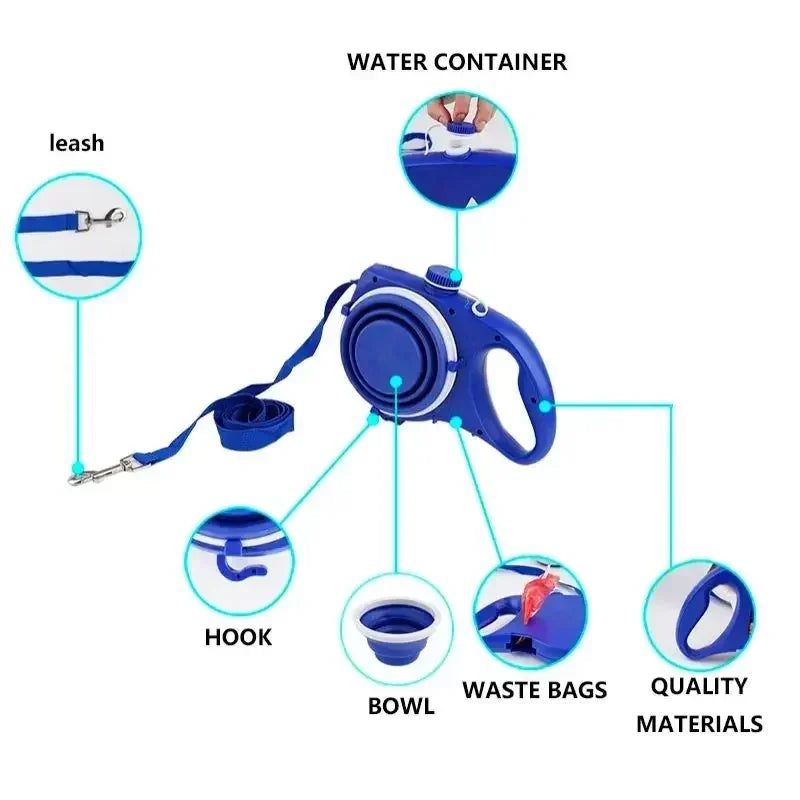 4 In 1 Retractable Kettle Dog Leash